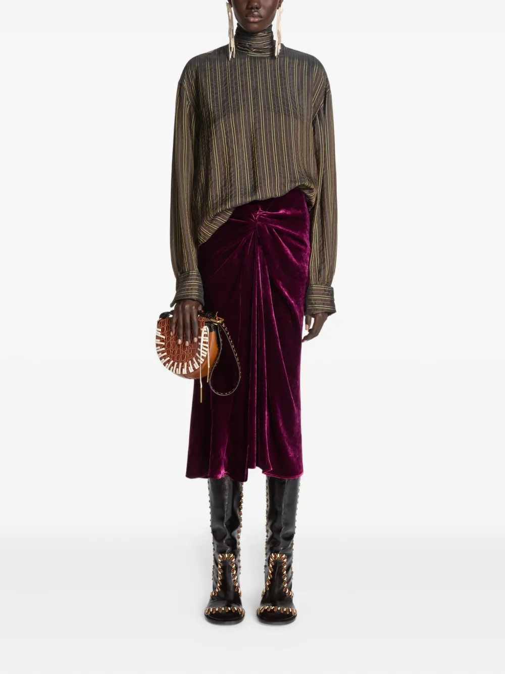 DRIES VAN NOTEN knot-detail draped midi skirt - Roze