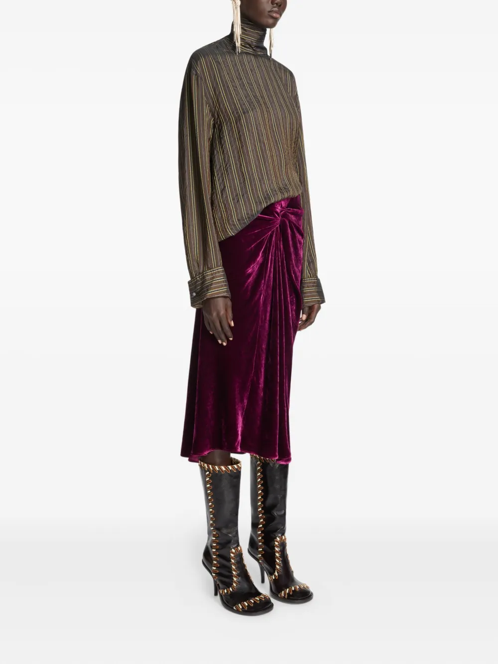 Dries Van Noten Womens Violet Velvet Twisted Woven Midi Skirt In Burgundy