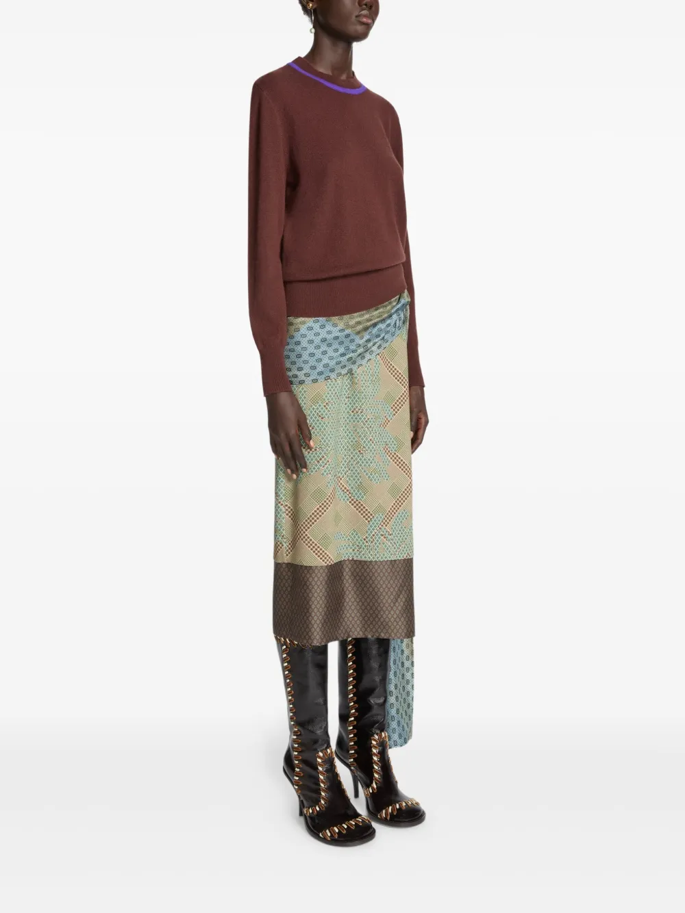 DRIES VAN NOTEN contrast-trim cashmere sweater Bruin