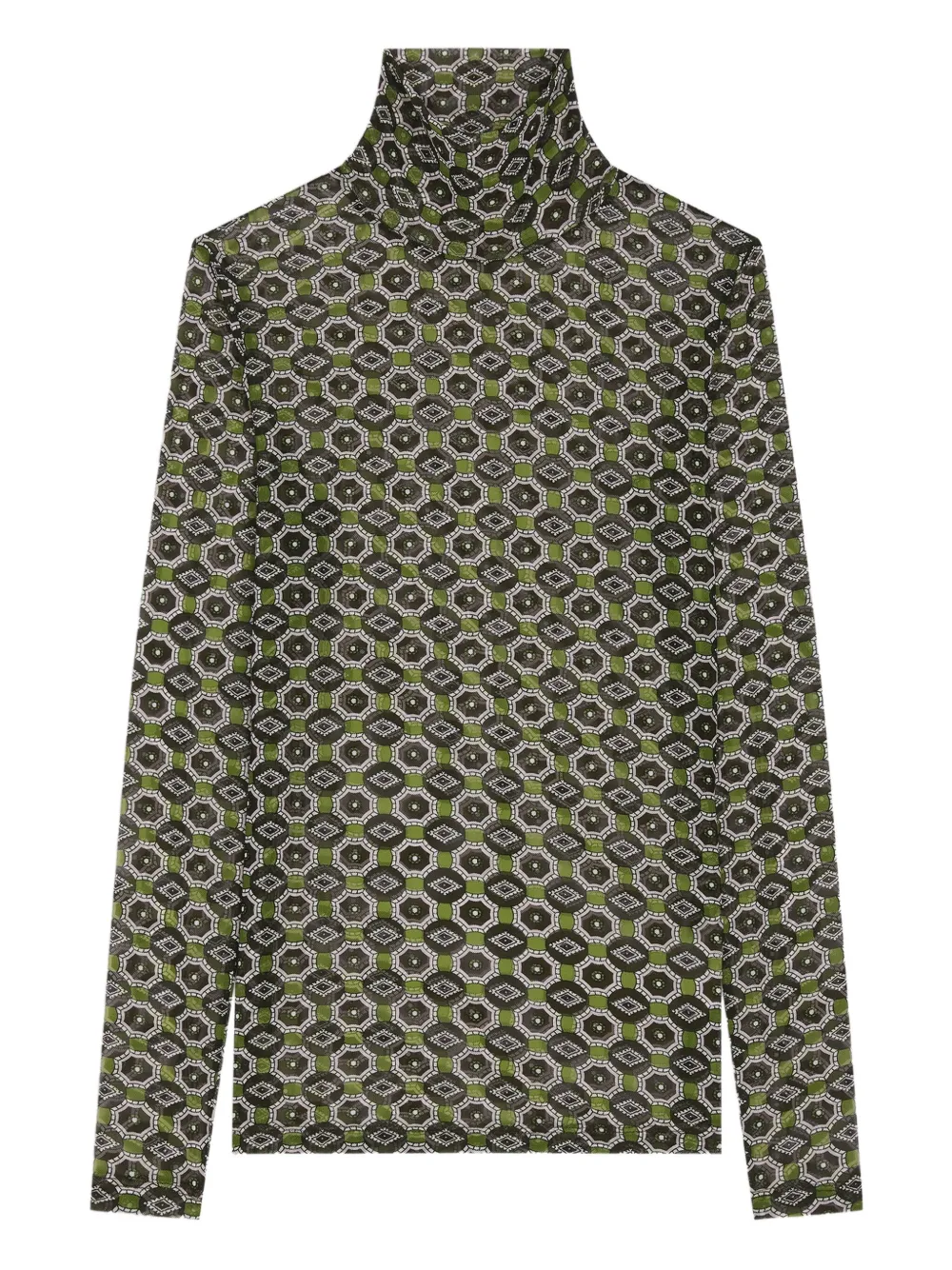 Dries Van Noten Geometric-pattern Turtleneck Tee In Green