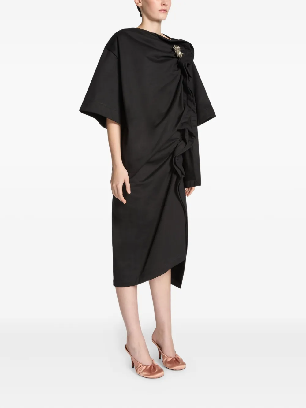 Dries Van Noten Ruffled Asymmetric Midi Skirt In Black