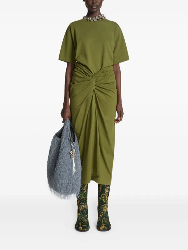 DRIES VAN NOTEN Knotted Jersey Midi Skirt | Green | FARFETCH