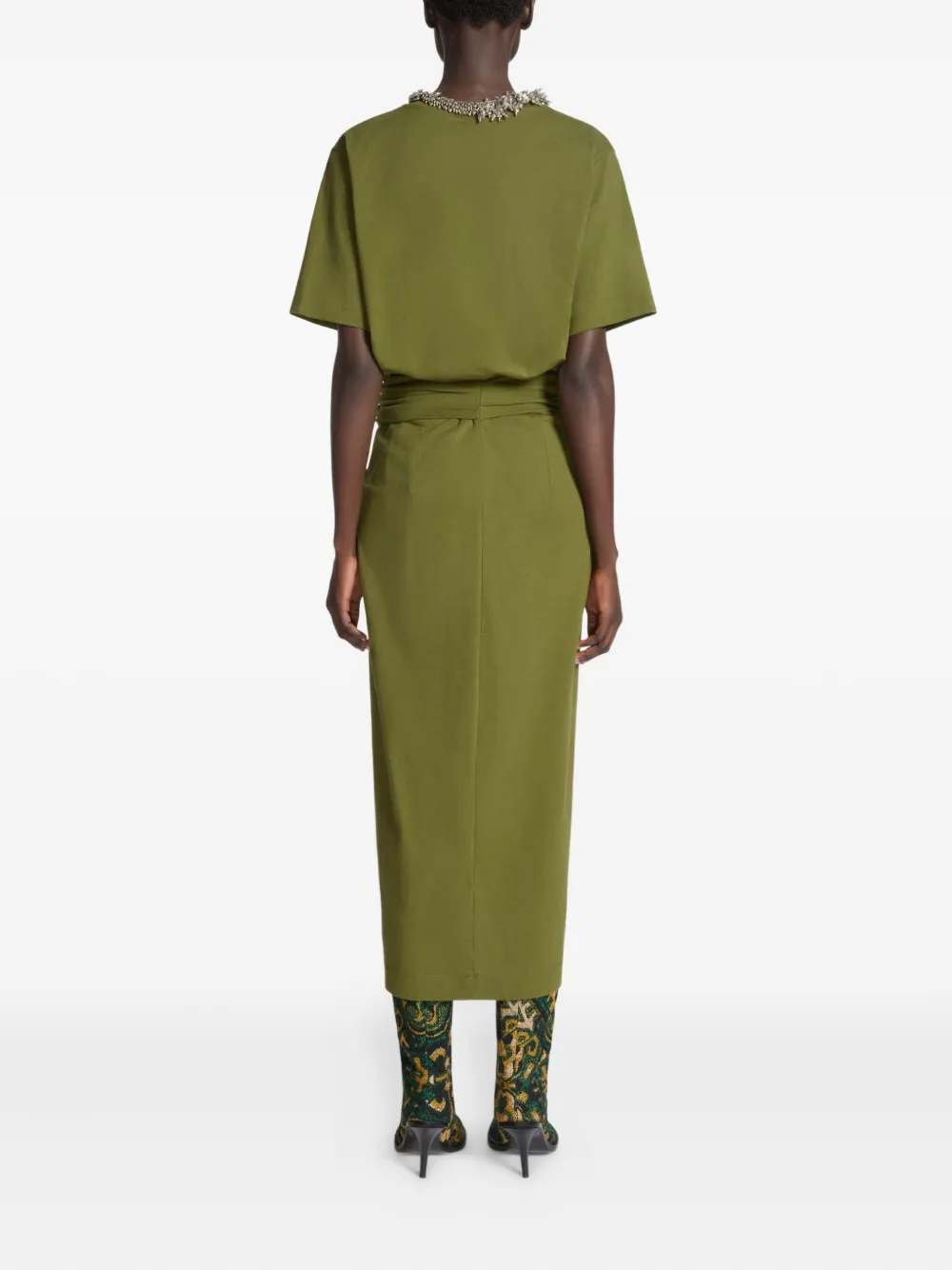 Dries Van Noten Knotted Jersey Midi Skirt In Green