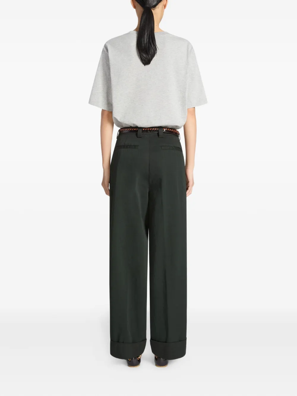 Dries Van Noten Cuffed Cotton Pants In Green