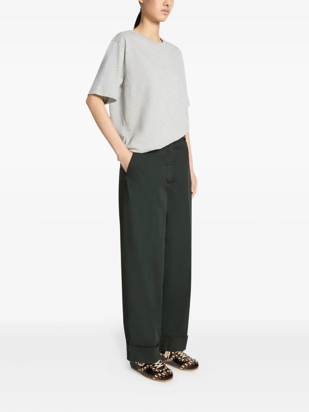 Dries Van Noten Cuffed Cotton Pants In Green