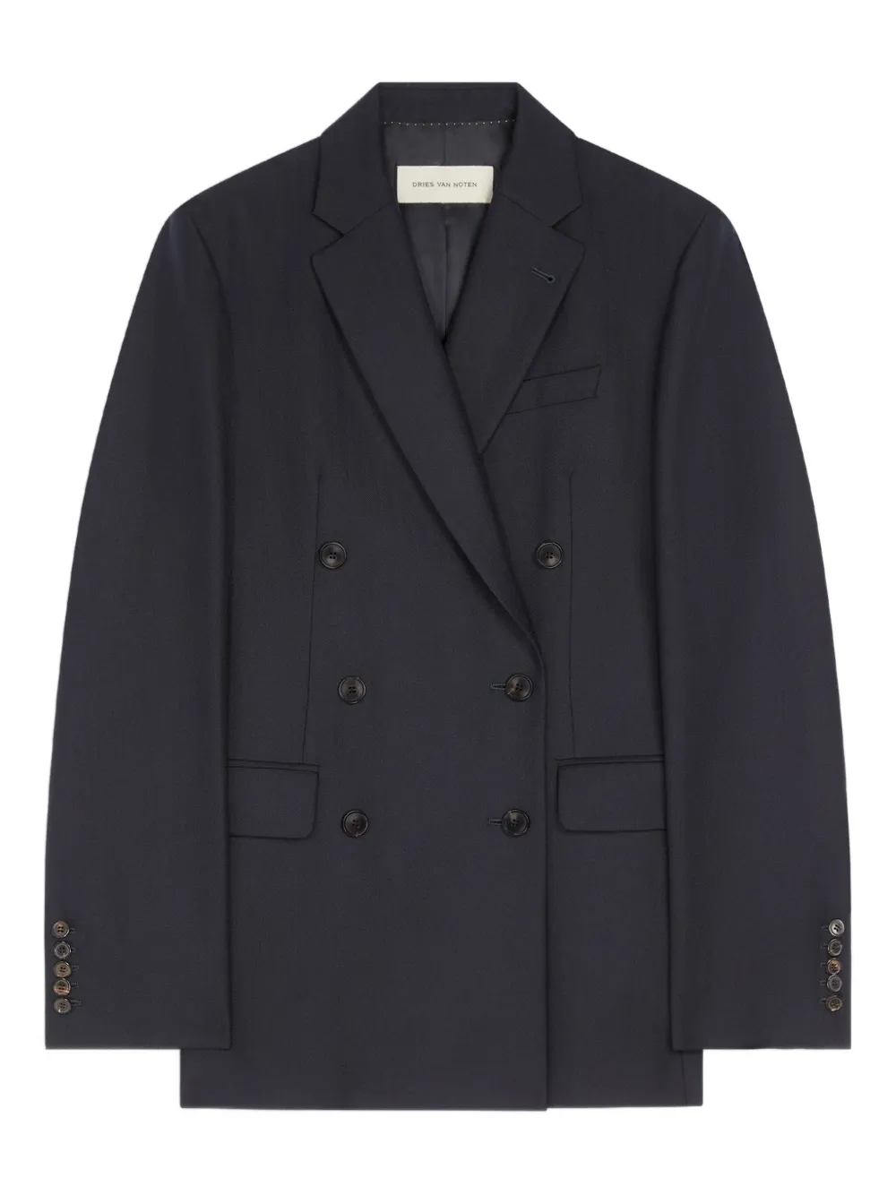 Dries Van Noten Double-breasted Wool Blazer In Blue
