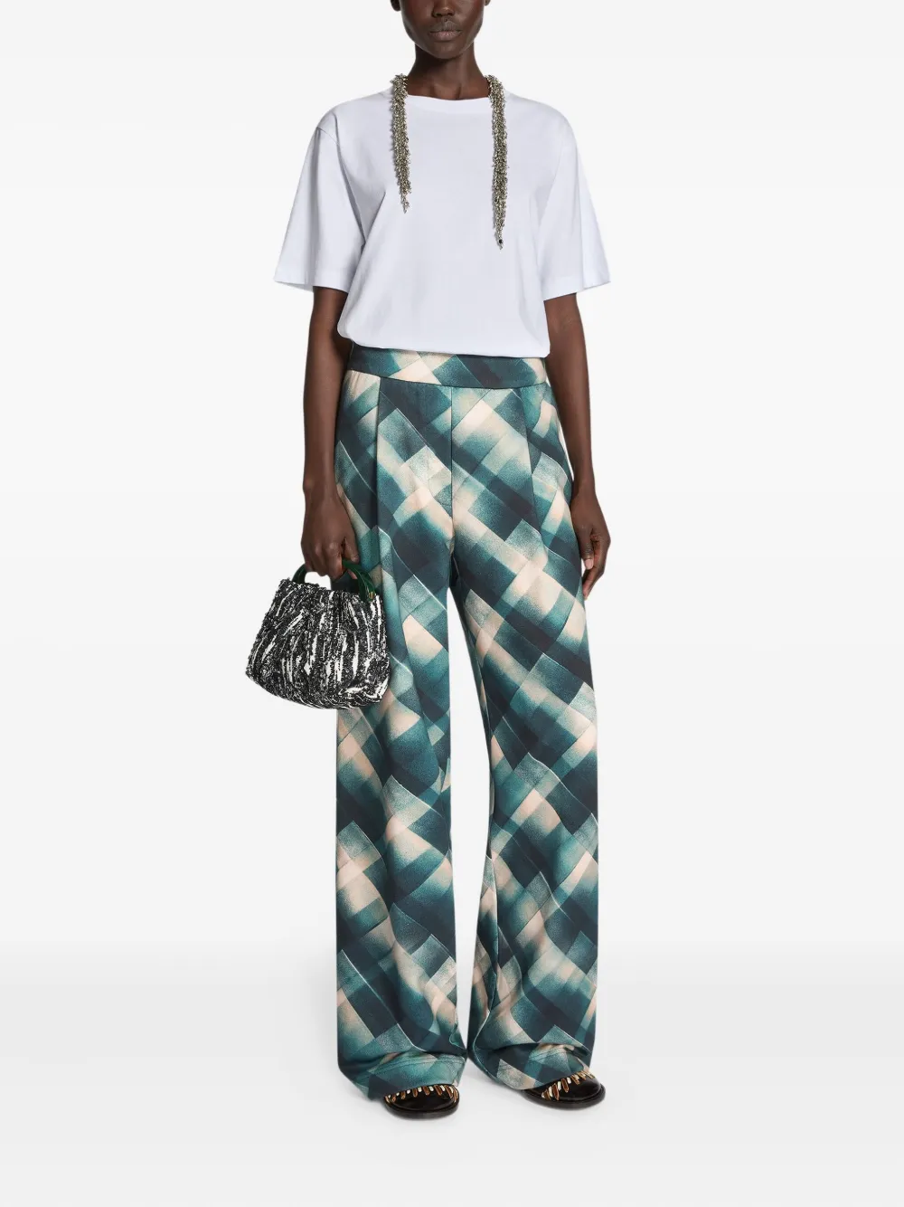 Dries Van Noten Pleated Geometric-pattern Trousers In Neutral