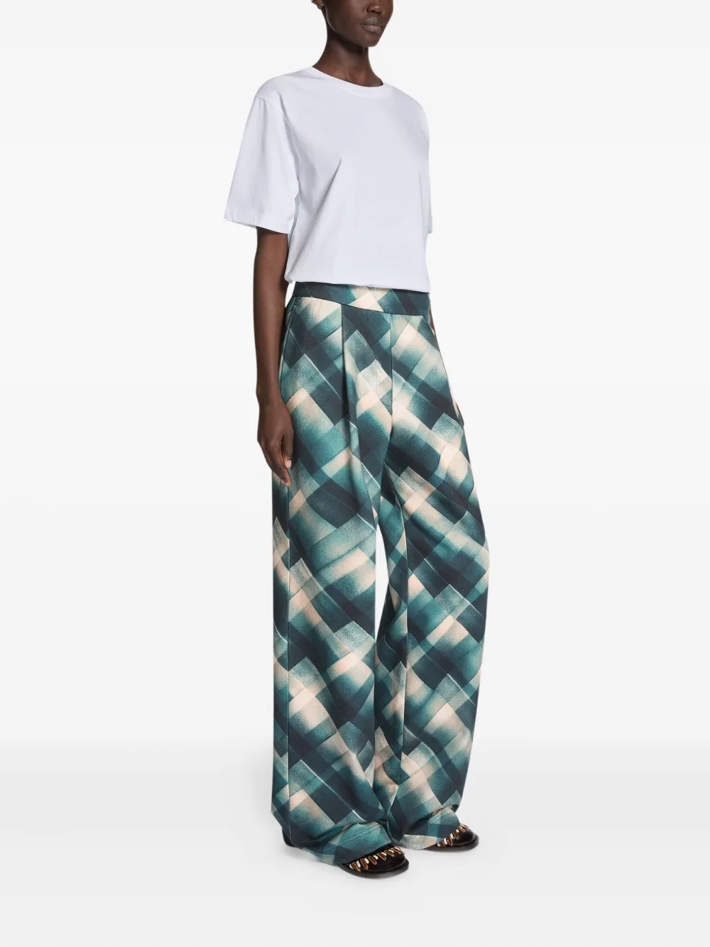 Dries Van Noten Pleated Geometric-pattern Trousers In Neutral
