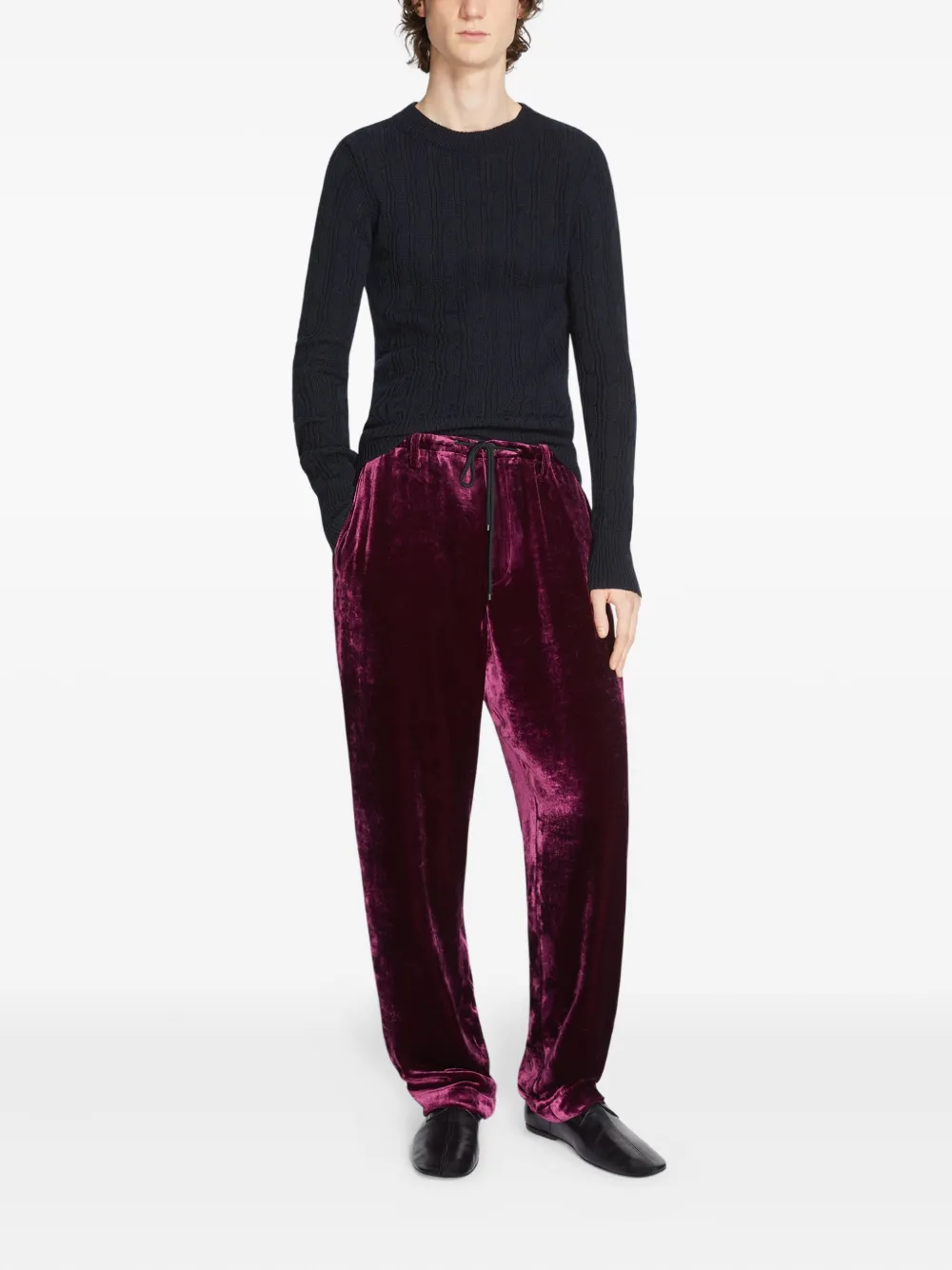 DRIES VAN NOTEN Fluwelen broek met trekkoord - Paars