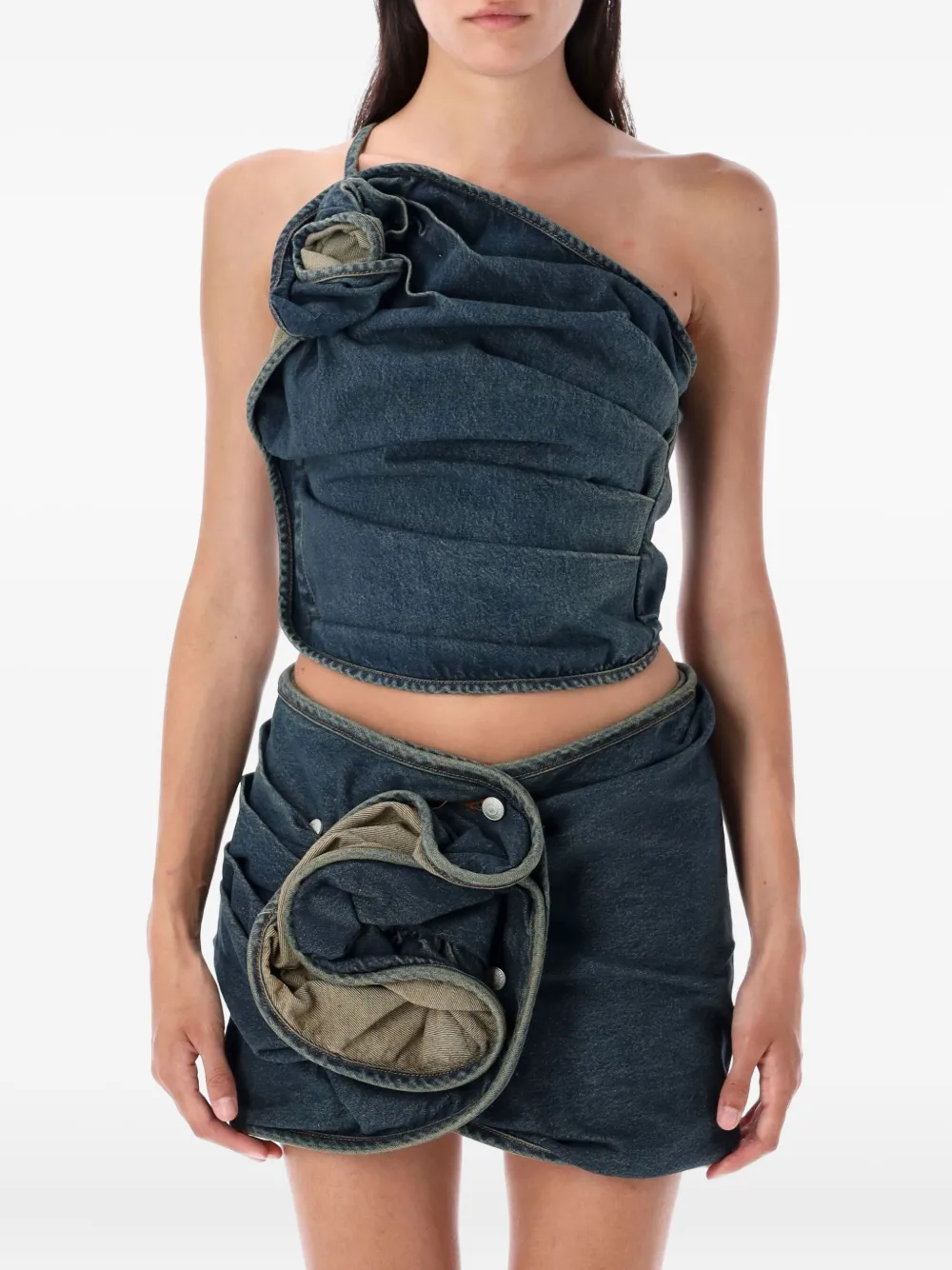 Magda Butrym rose-detail denim top Blauw