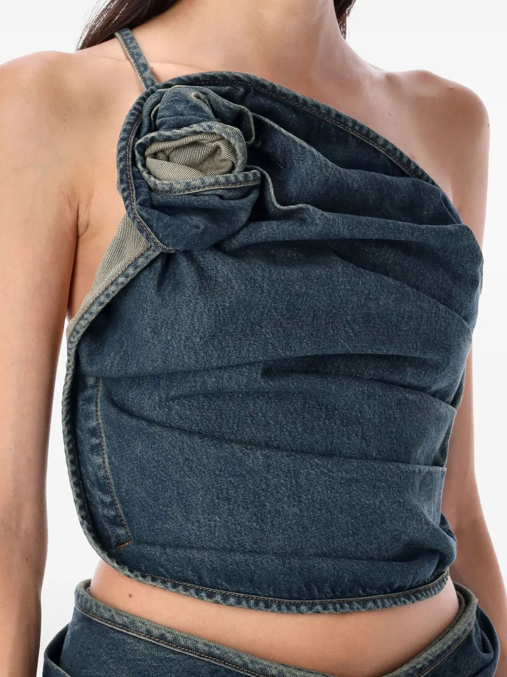 Magda Butrym rose-detail denim top Blauw