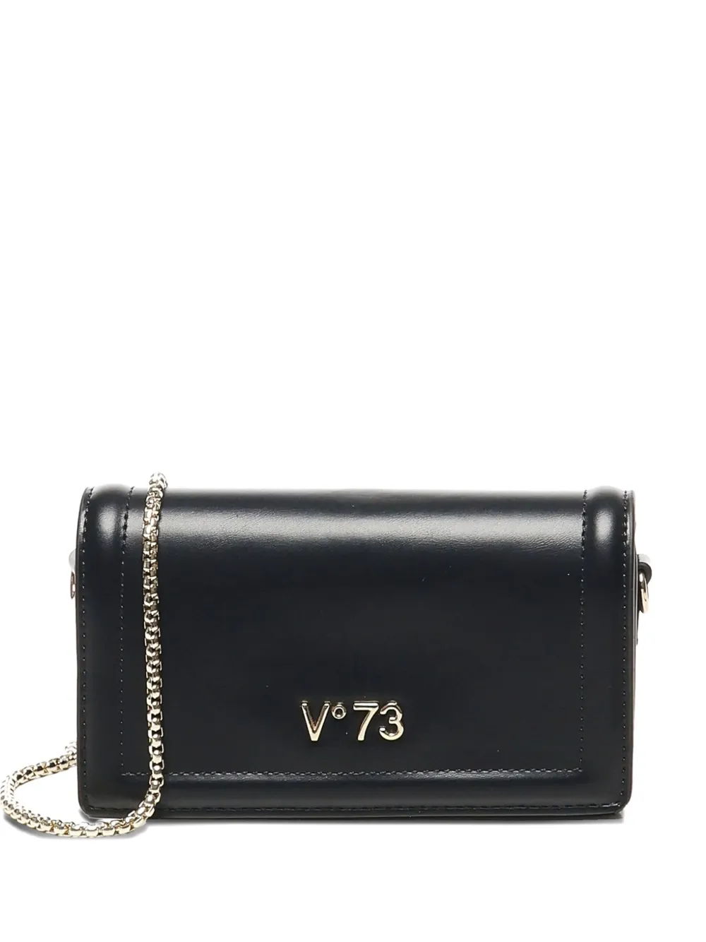 V73 Flap-front Chain Shoulder Bag In Black