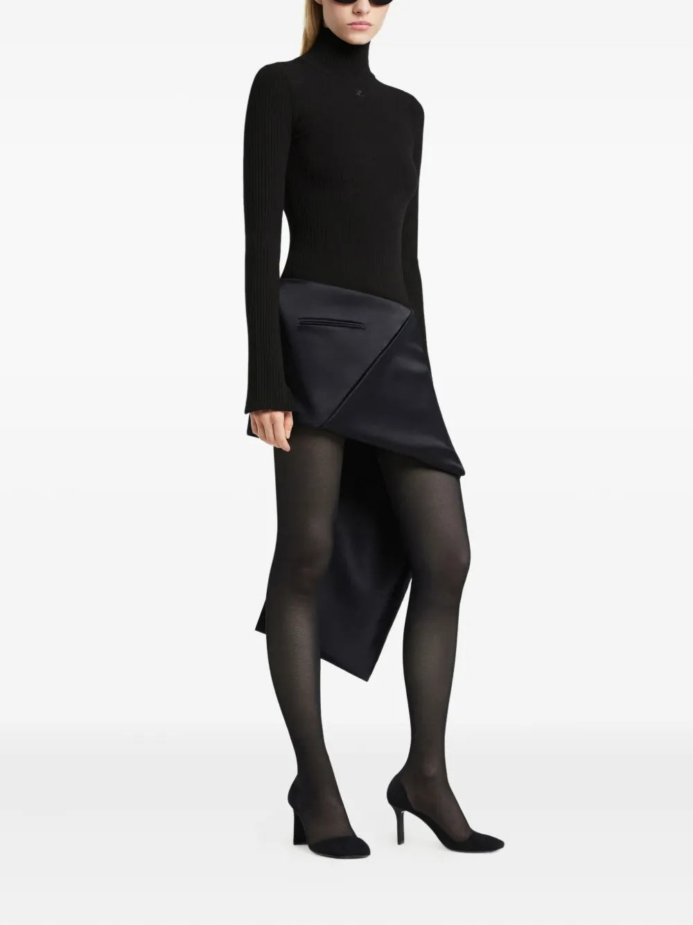 Courrèges Ribbed Mock-neck Bodysuit In Black
