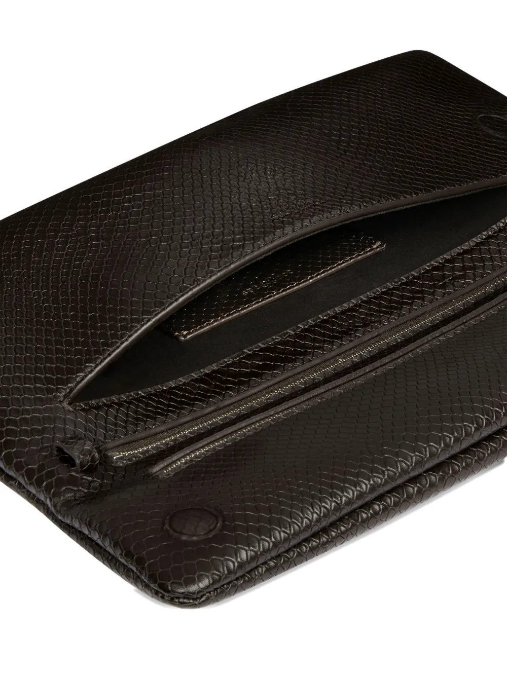 Courrèges Vipper Snakeskin-embossed Clutch In Brown