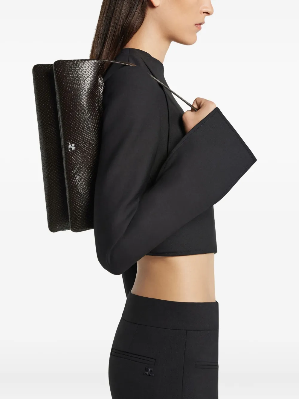 Courrèges Vipper Snakeskin-embossed Clutch In Brown