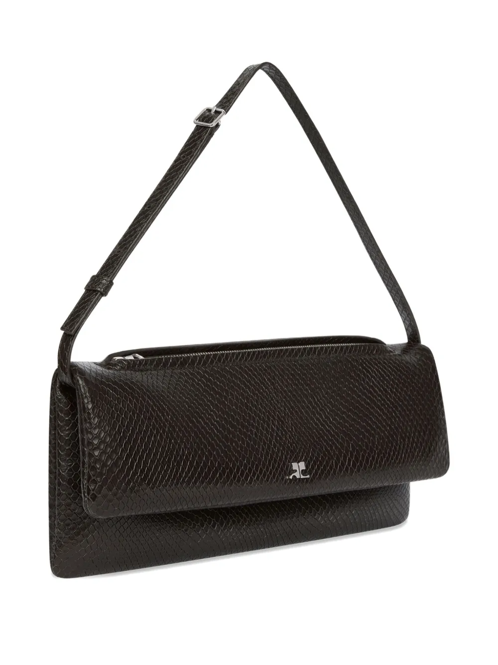 Courrèges Vipper Snakeskin-embossed Clutch In Brown