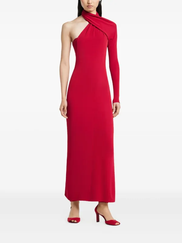 Courreges One-Shoulder Crepe Maxi Dress - Ruby