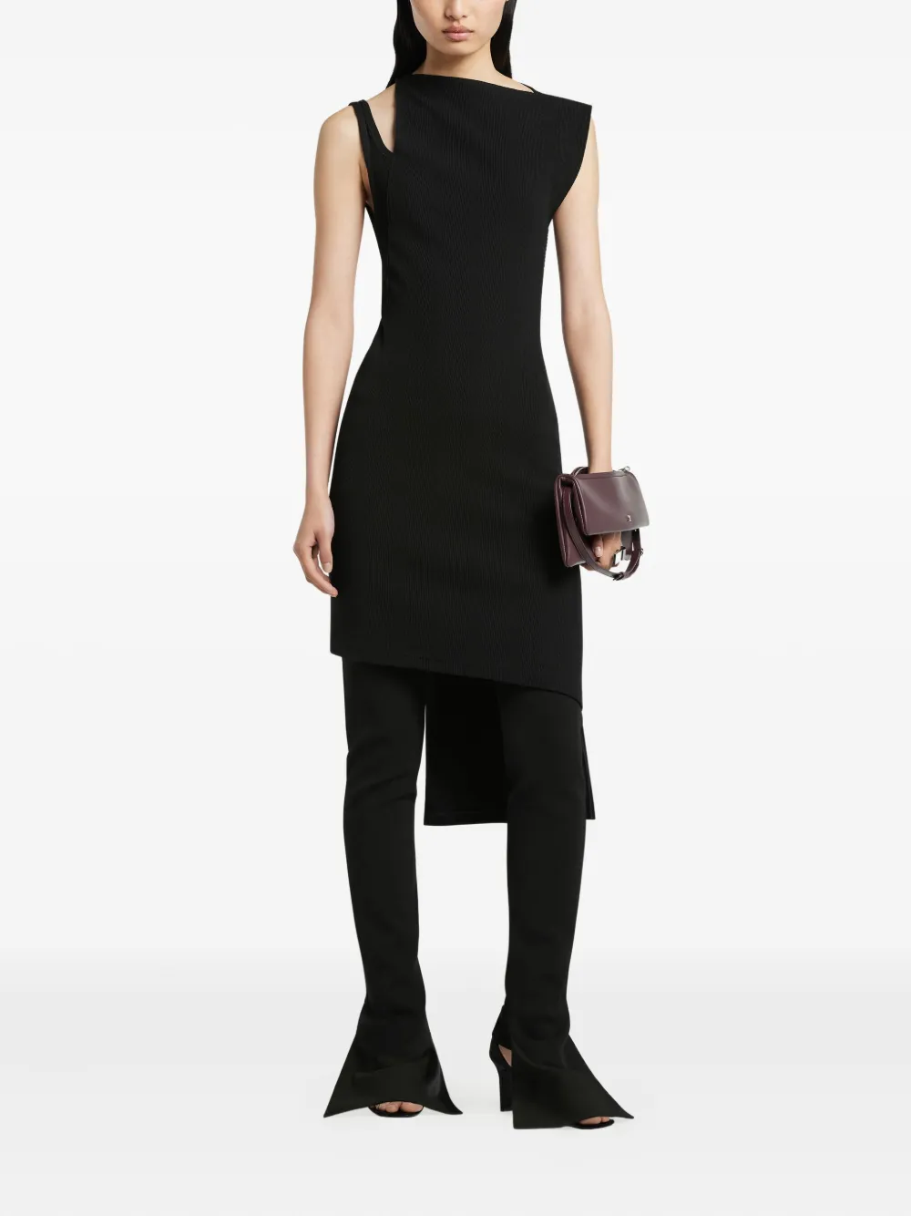 Courrèges Asymmetrische geribbelde midi-jurk - Zwart