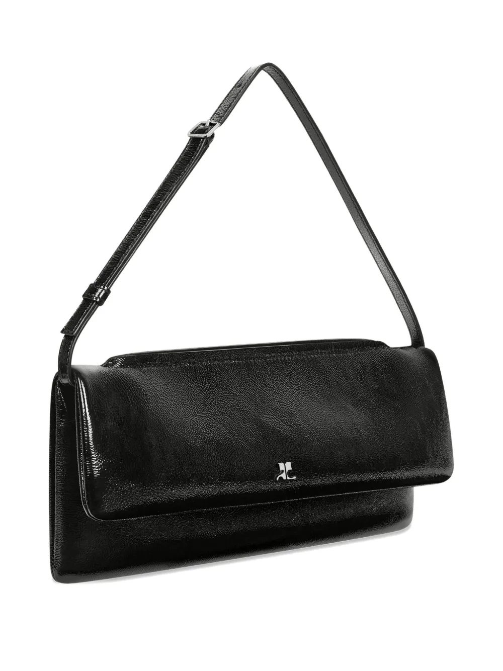 Courrèges Naplack Leather Shoulder Bag In Black