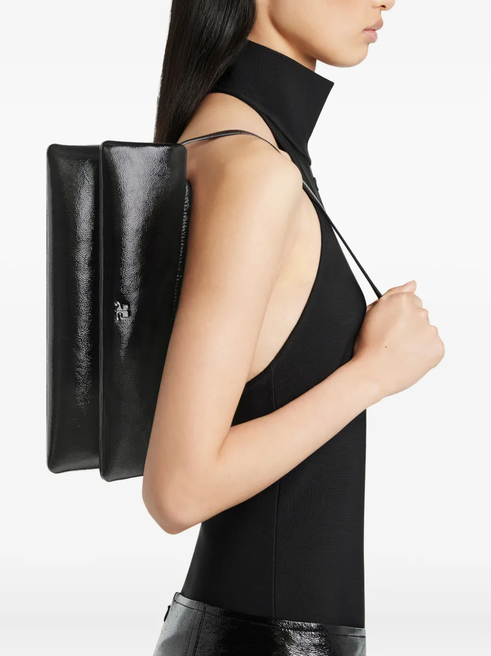 Courrèges Naplack Leather Shoulder Bag In Black