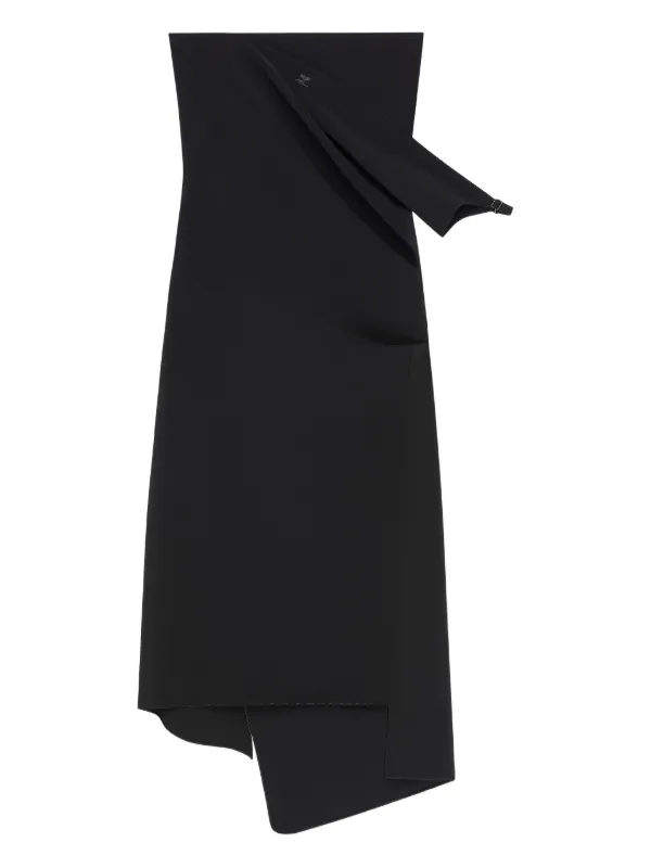 draped asymmetrical midi dress Draped Crêpe Bustier Dress - Black - 34