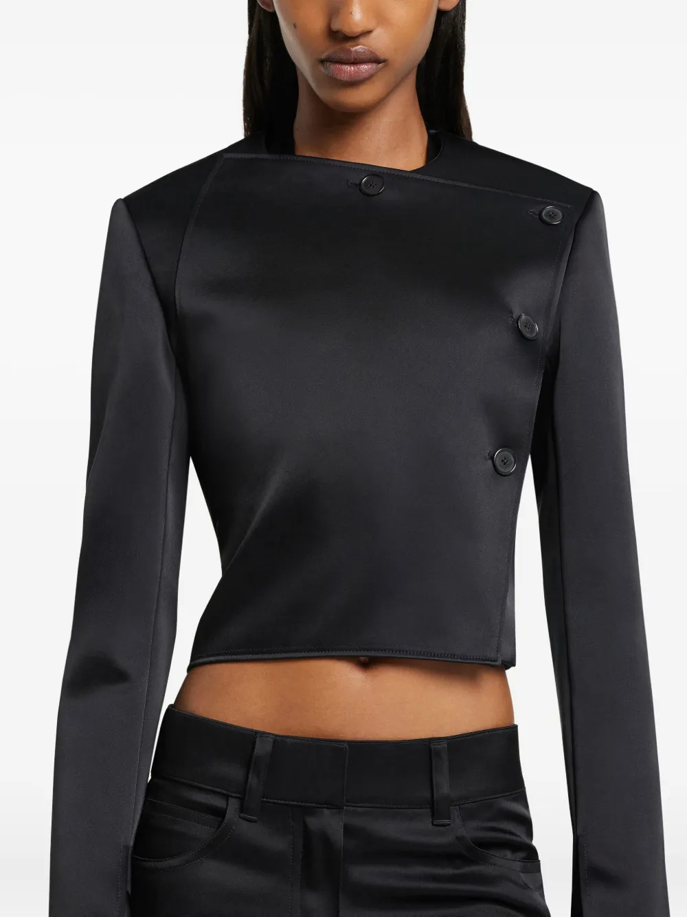 Courrèges Oblique Satin Tailored Jacket In Black