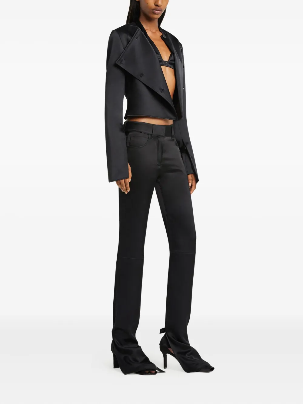 Courrèges Oblique Satin Tailored Jacket In Black