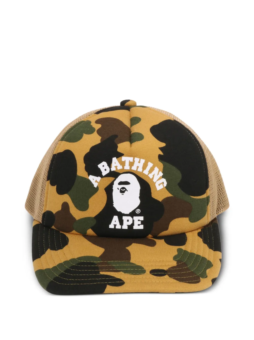 A BATHING APE Pet met camouflageprint en mesh rug Geel