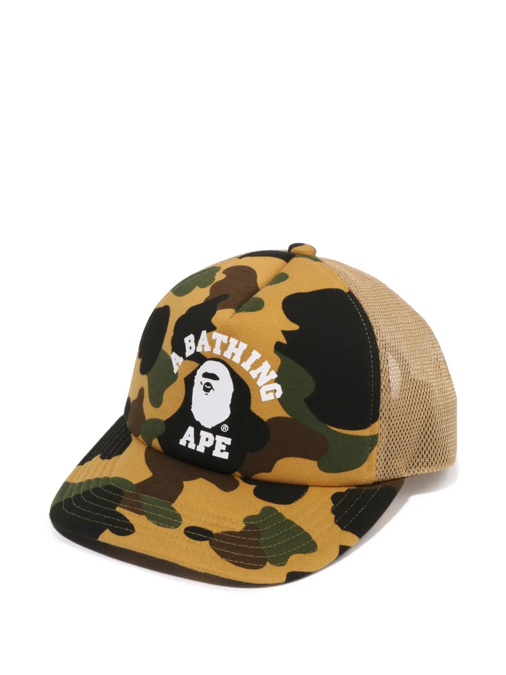 A BATHING APE Pet met camouflageprint en mesh rug Geel
