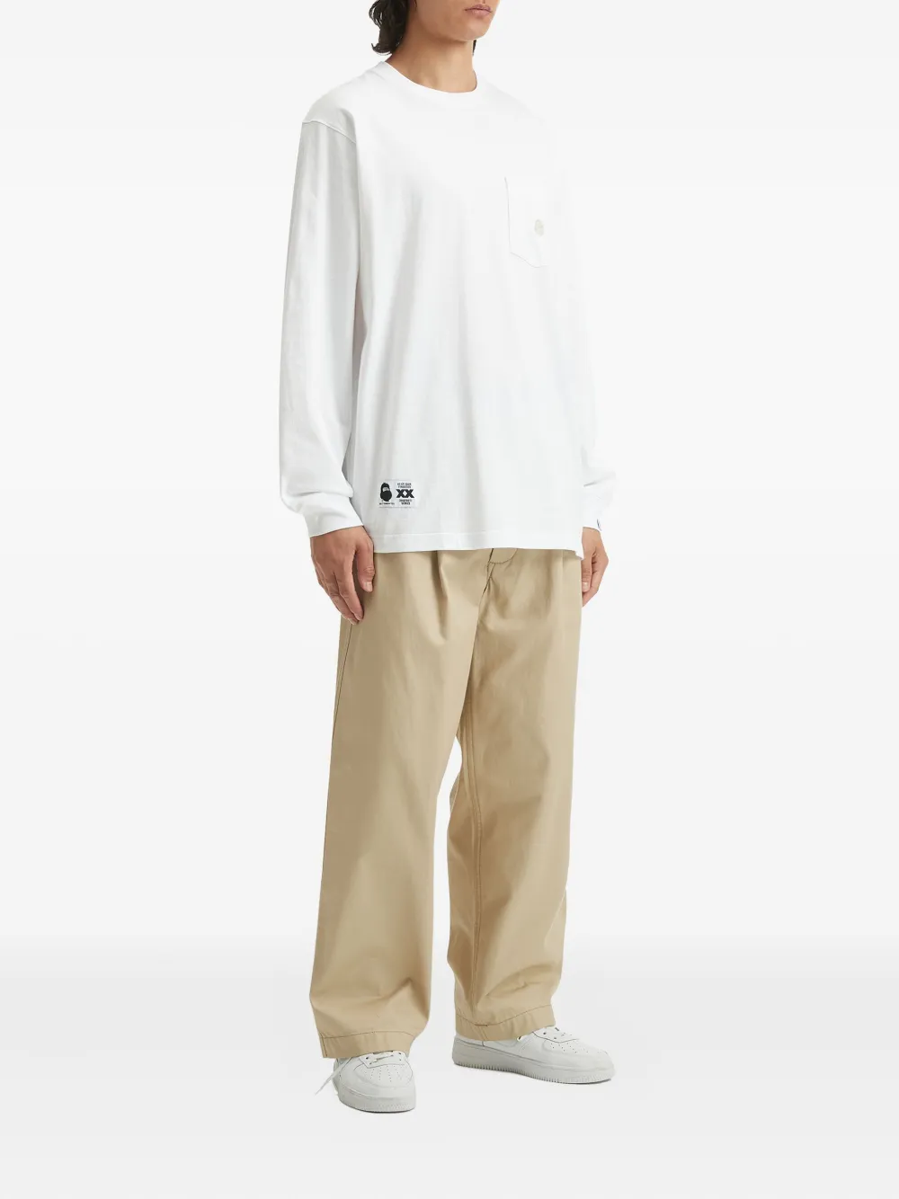 FINGERCROXX T-shirt met zak en lange mouwen - Wit