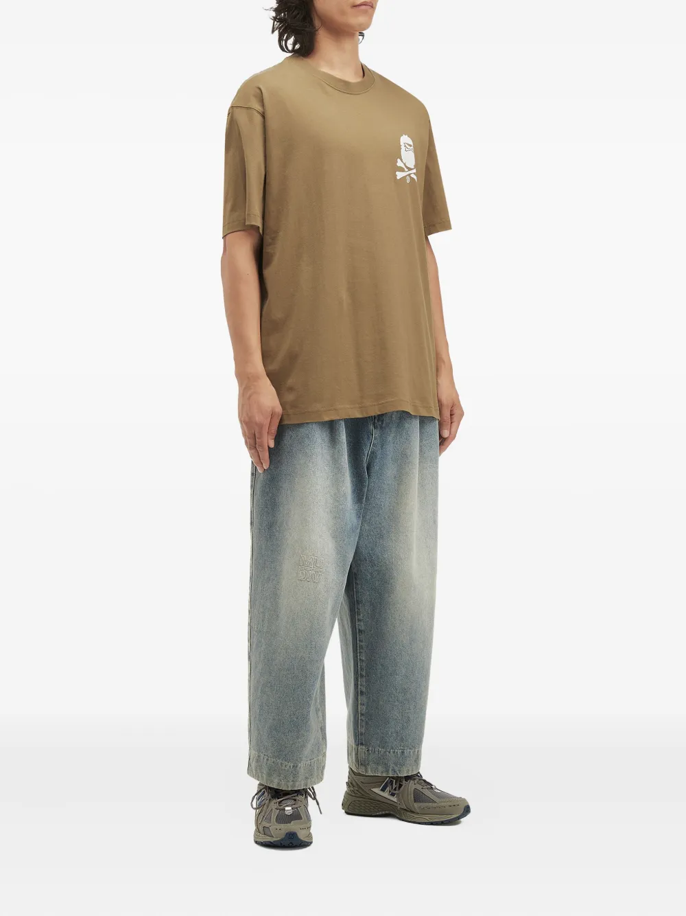 FINGERCROXX Katoenen T-shirt met doodskopprint - Bruin