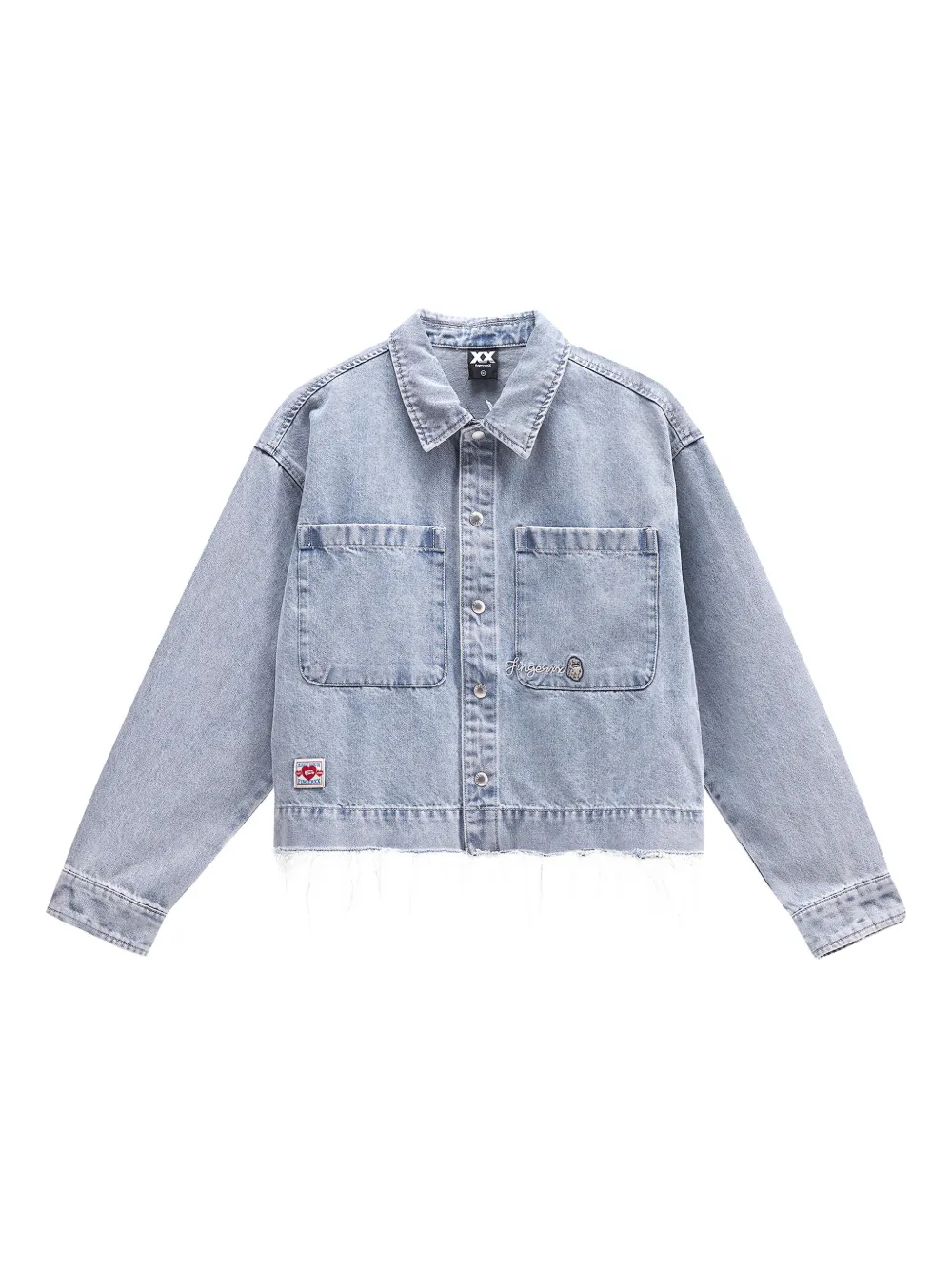 FINGERCROXX frayed-hem embroidered denim jacket | Blue | Image 1
