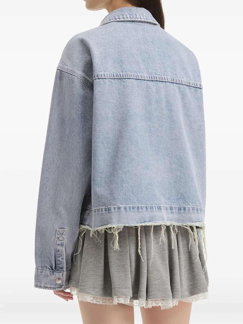 Fingercroxx Frayed-hem Embroidered Denim Jacket In Blue