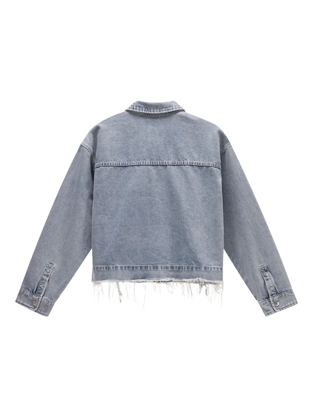 Fingercroxx Frayed-hem Embroidered Denim Jacket In Blue