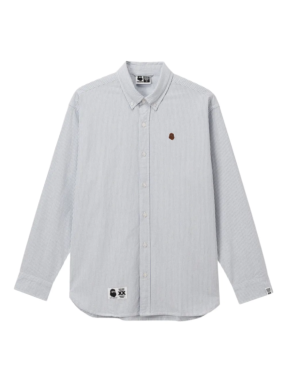 FINGERCROXX striped logo-patch shirt | Black | Image 1