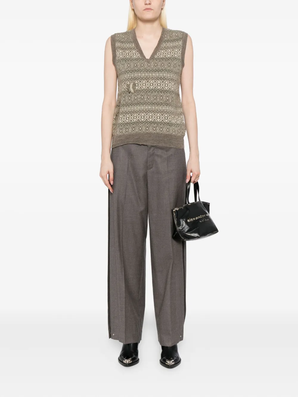 Jnby Wool Jacquard Trousers In Gray