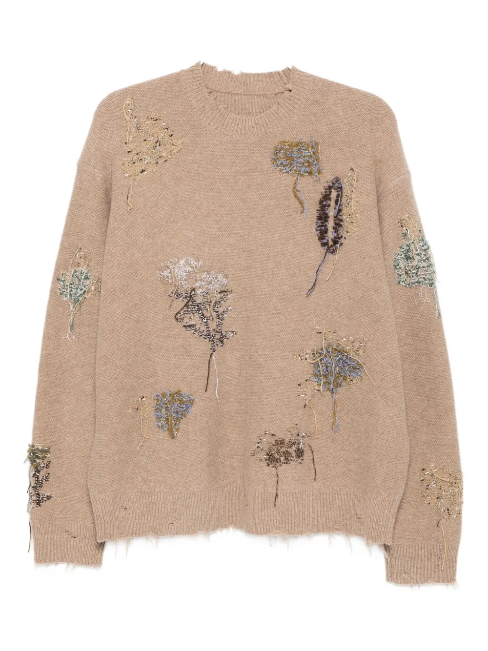 Jnby Botanical Long-sleeved Sweater In Brown