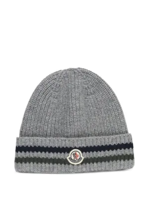 Moncler Enfant ribbed-knit Wool Beanie | Grey | FARFETCH