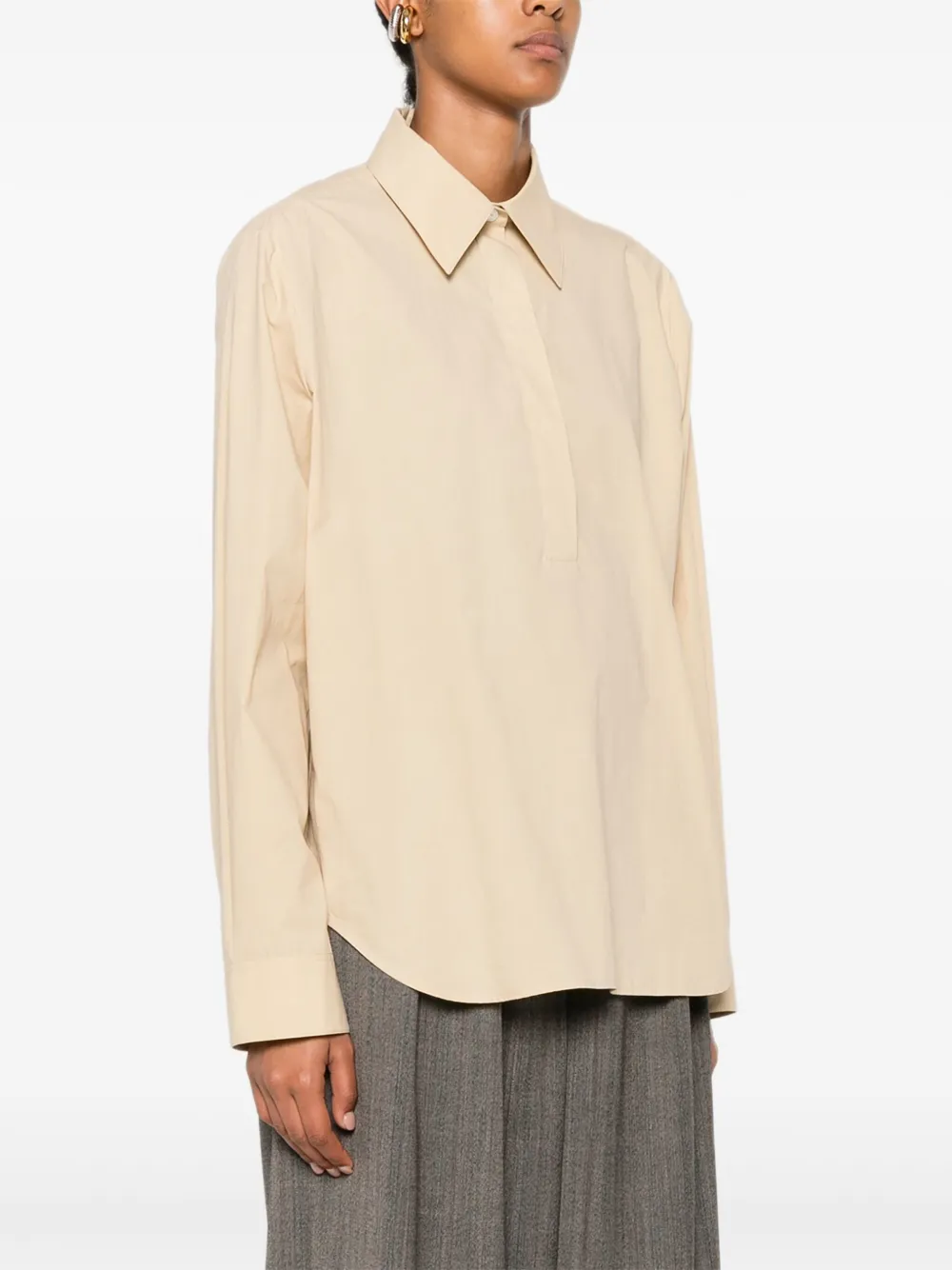 The Row Margan Long-sleeve Curved Hem Shirt in Neutrals, view 3