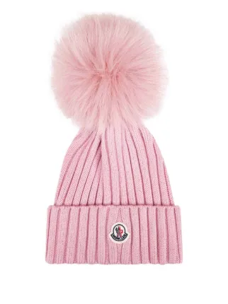 Moncler Womens Pink Rib-Knit Pom Pom Beanie Moncler: Pink Pom Pom Beanie | SSENSE main image 2