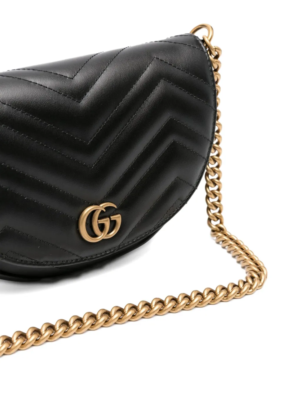 Pre-owned Gucci Marmont Chevron-quilted Crossbody Bag In Black