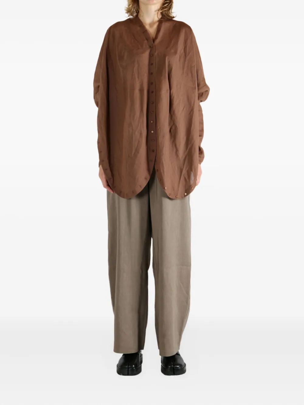 Cortana button-detailed curved-hem shirt - Bruin
