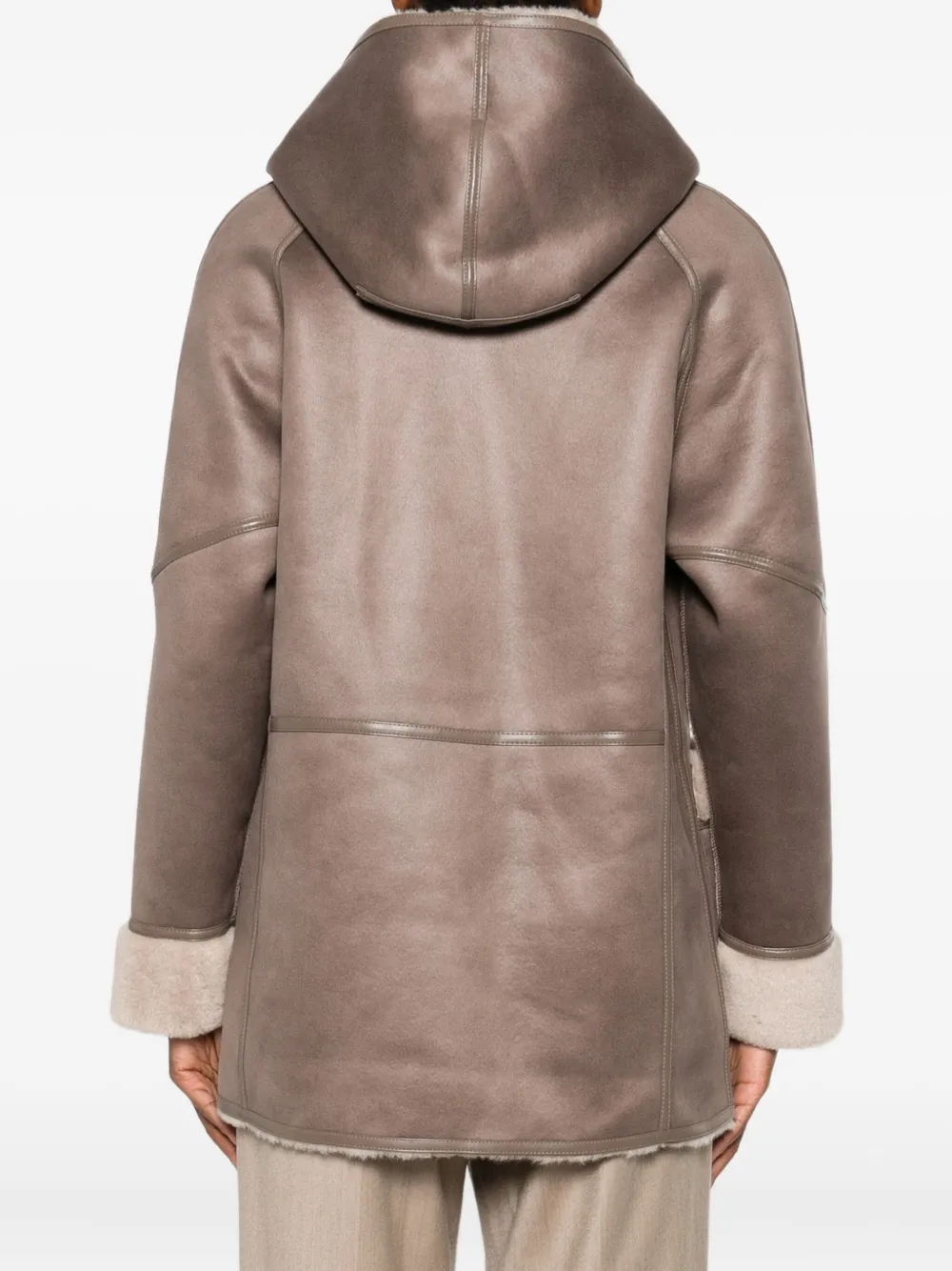 Urbancode Hooded Shearling-trimmed Coat In Brown