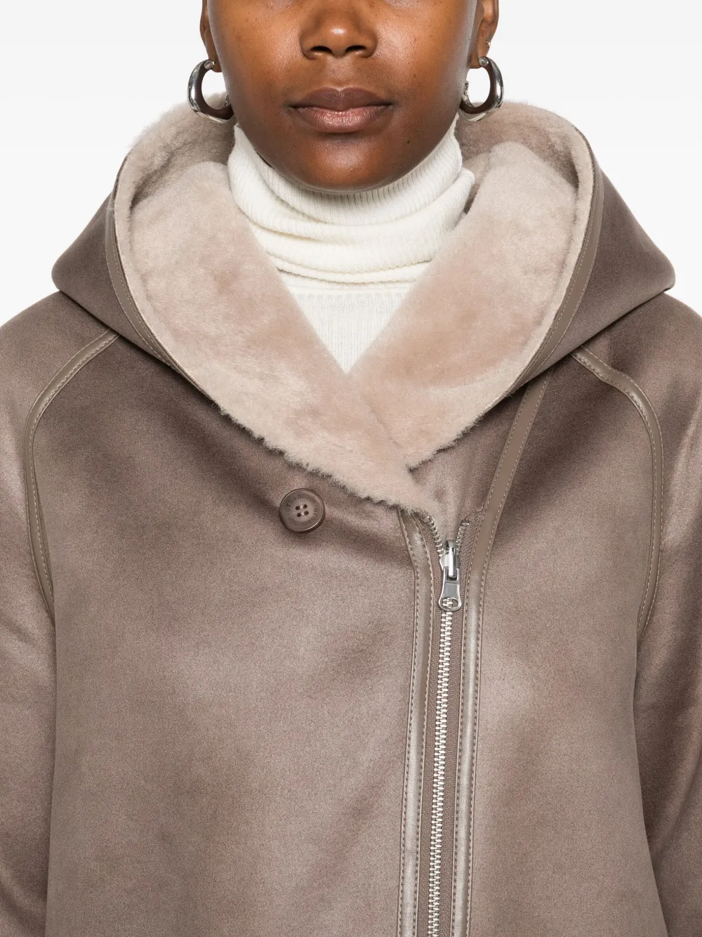 Urbancode Hooded Shearling-trimmed Coat In Brown