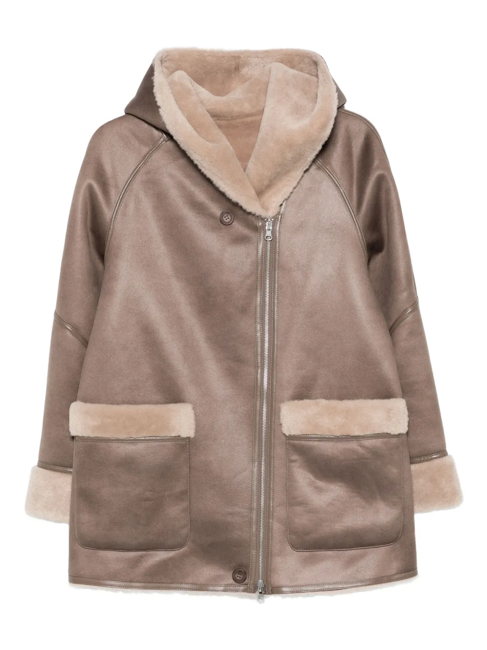 Urbancode hooded shearling-trimmed coat | Brown | Image 1
