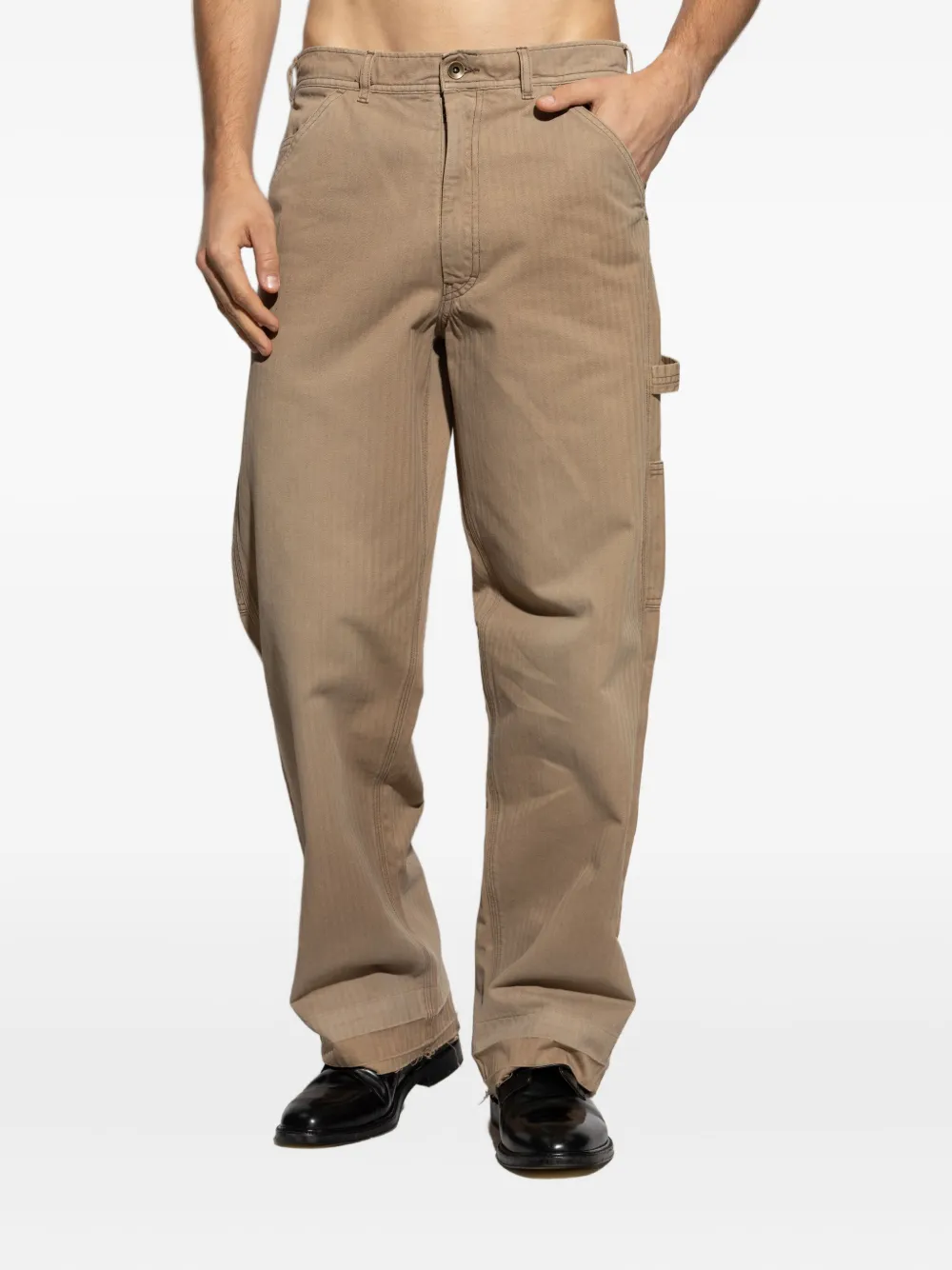 Maison Margiela Herringbone Pattern Straight Leg Trousers In Brown