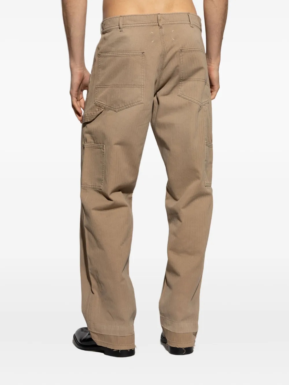 Maison Margiela Herringbone Pattern Straight Leg Trousers In Brown