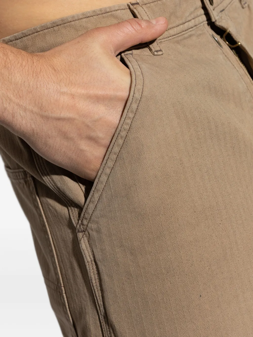 Maison Margiela Herringbone Pattern Straight Leg Trousers In Brown
