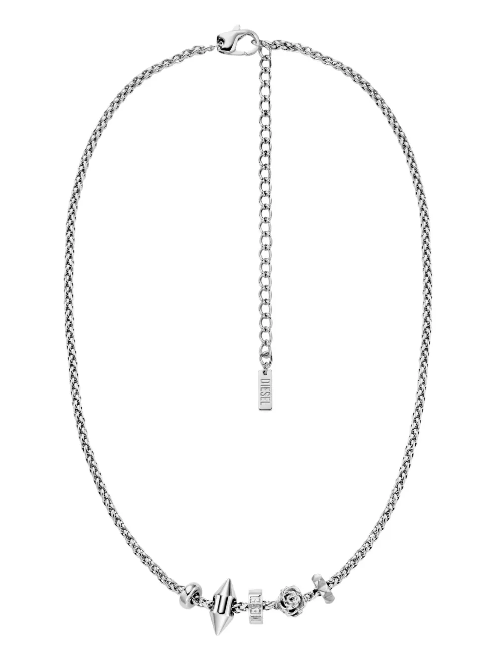 Diesel Rose-shaped Steel Necklace In Gray