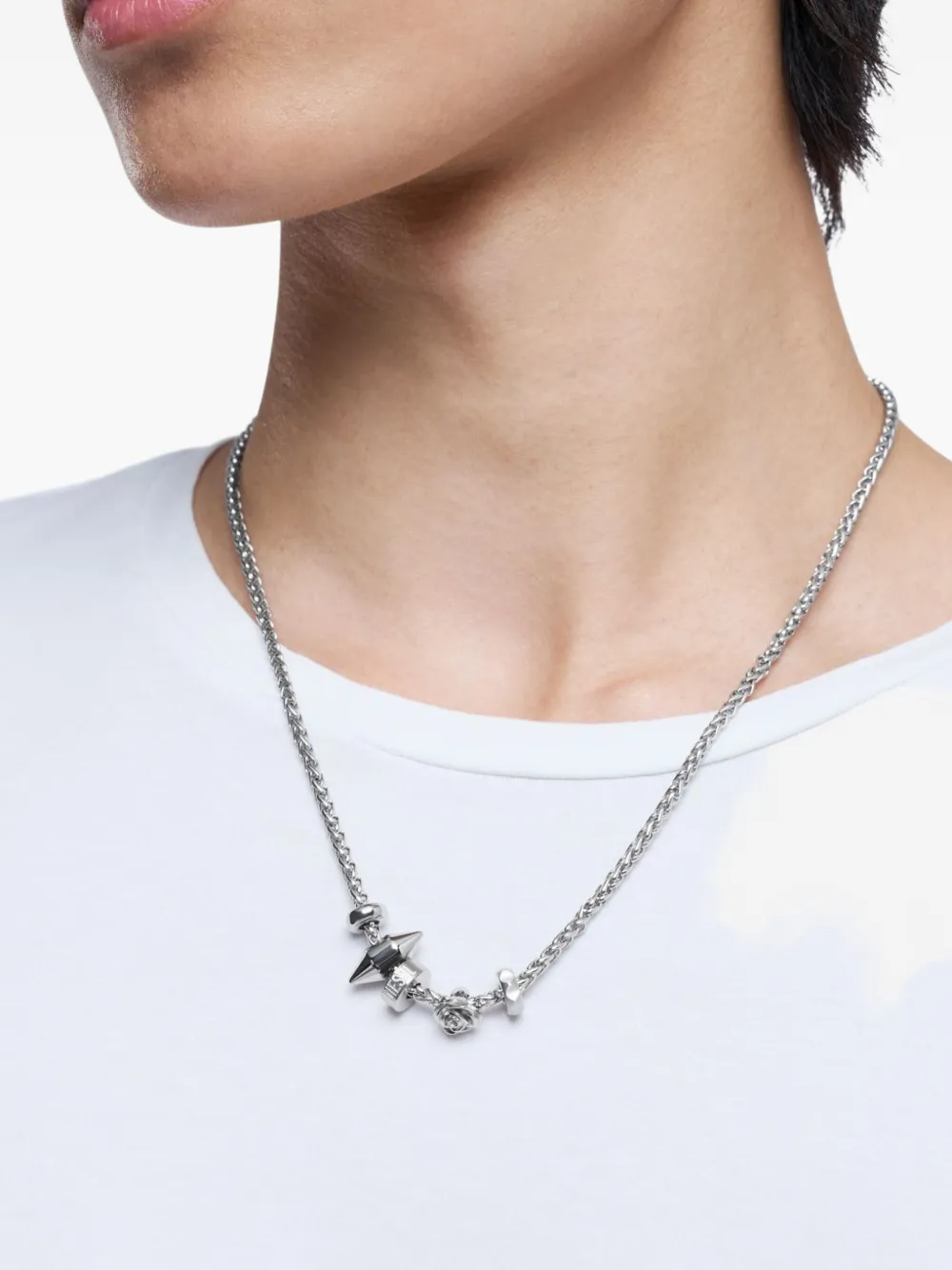 Diesel rose-shaped steel necklace - Grijs